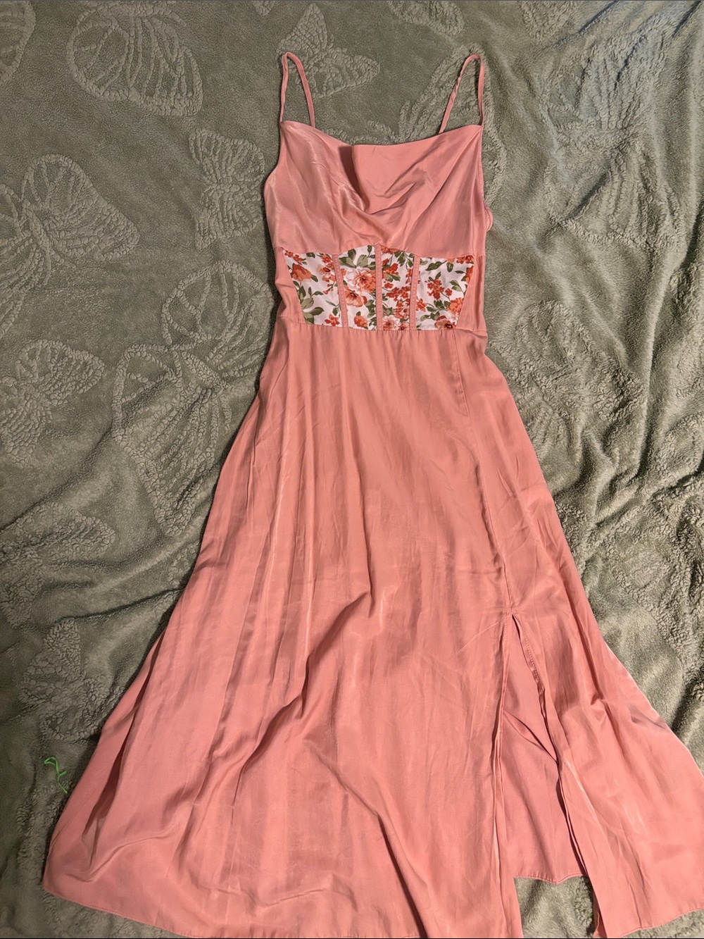 Pink Floral-Accent Spaghetti Strap Maxi/ slip Dress